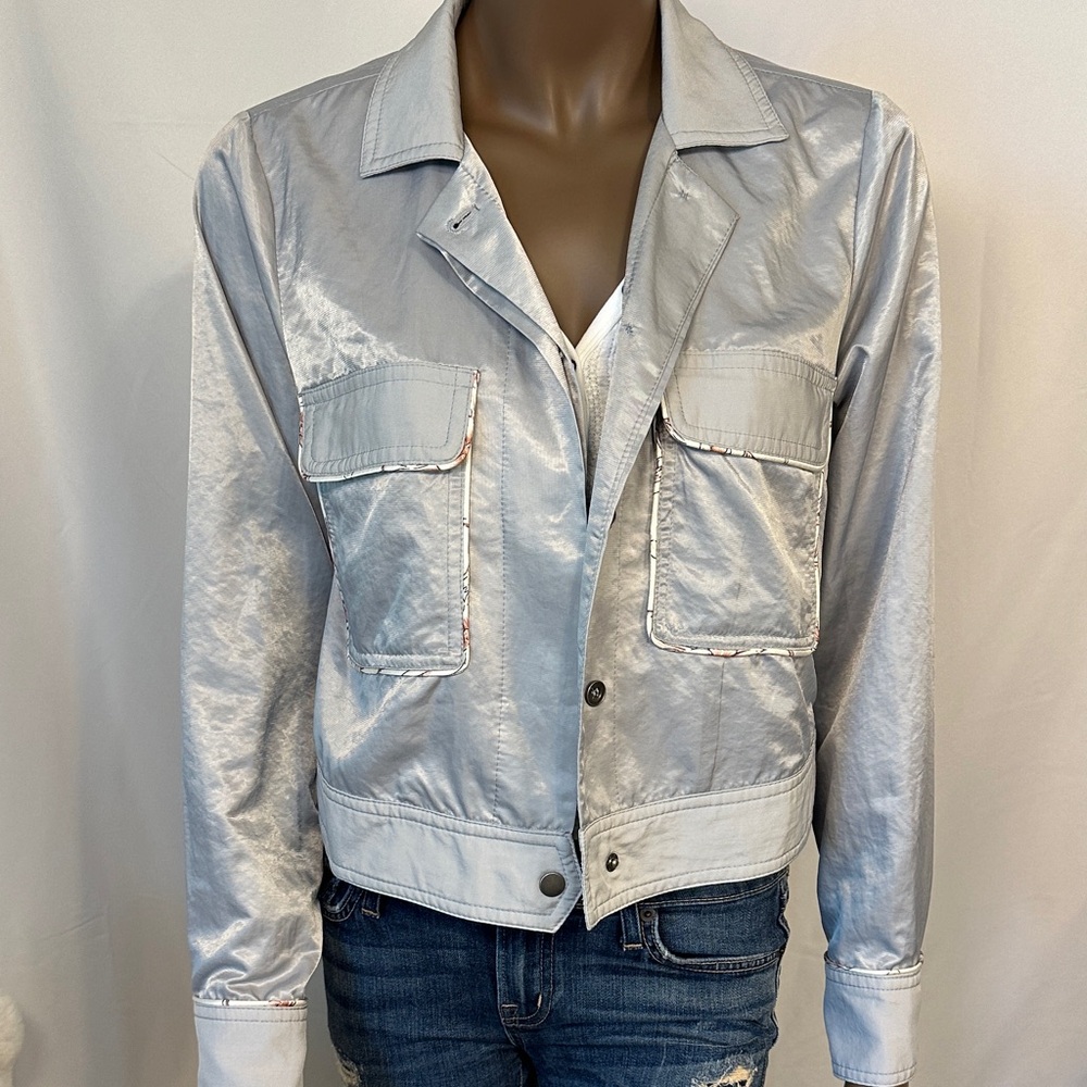 mystree Silver Button-Down Jacket with Piping